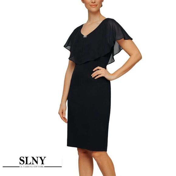 NWT SL Fashion Plus V-neck With Popover Sheer Details Sheath Mini Dress - Picture 1 of 9